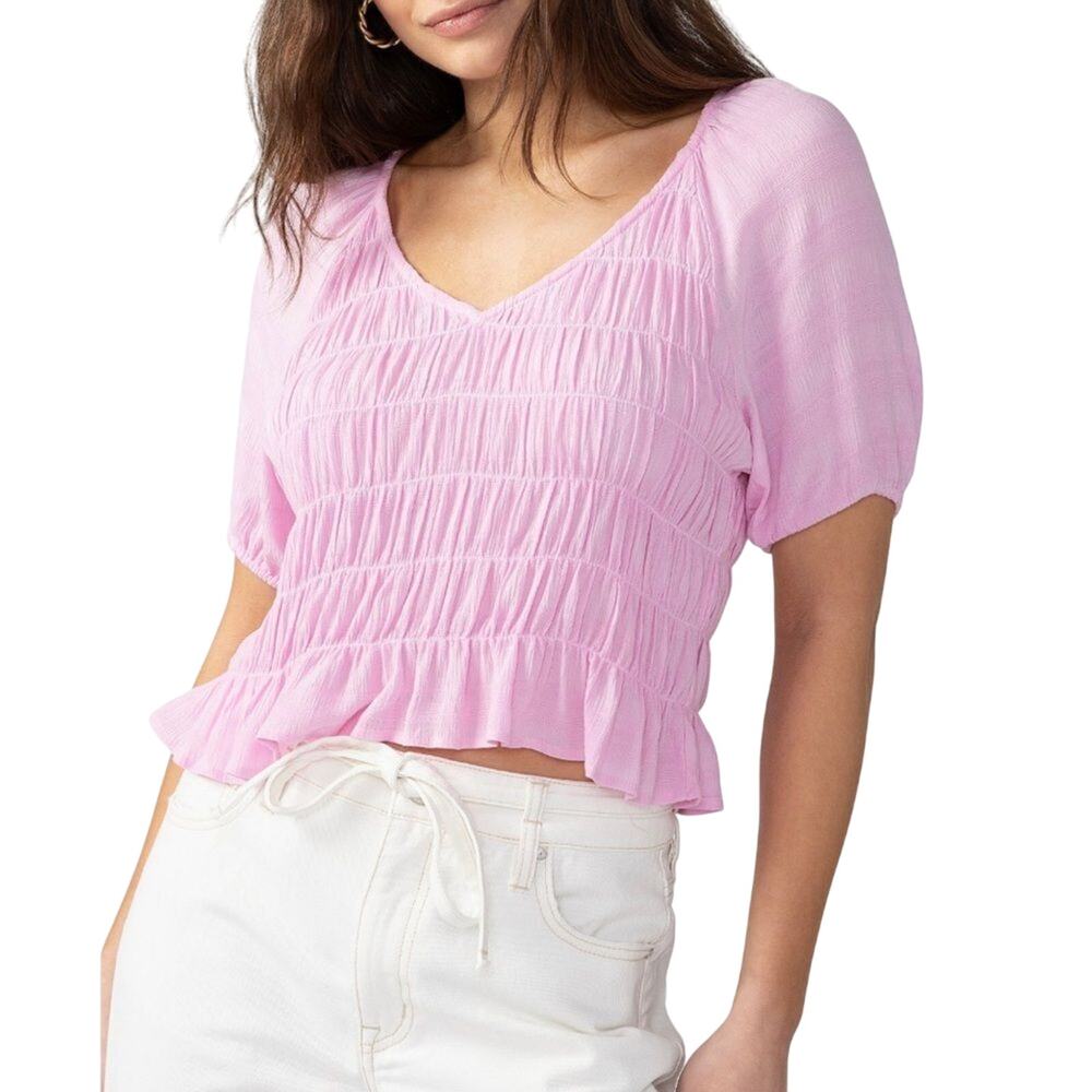 Sanctuary Women's V-Neck Smocked Top In Pink Size XS